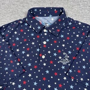 IBKUL Polo Shirt Mens Large Blue Stars Performance Stretch Golf Pinehurst 1895